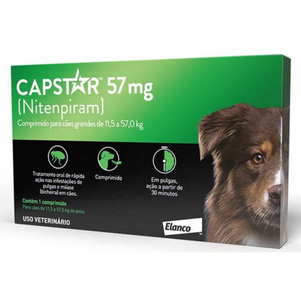 Capstar 57 mg: antipulgas para cães de 11,4 a 57 kg 6 comprimidos