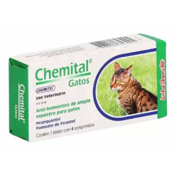 Vermífugo CHEMITAL GATOS Caixa Com 4 Comprimidos - Chemitec